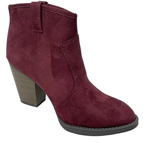Cambridge Select Rich Burgundy Suede Ankle Boot – Chunky Heel • Slip-On Style - Picture 2 of 8
